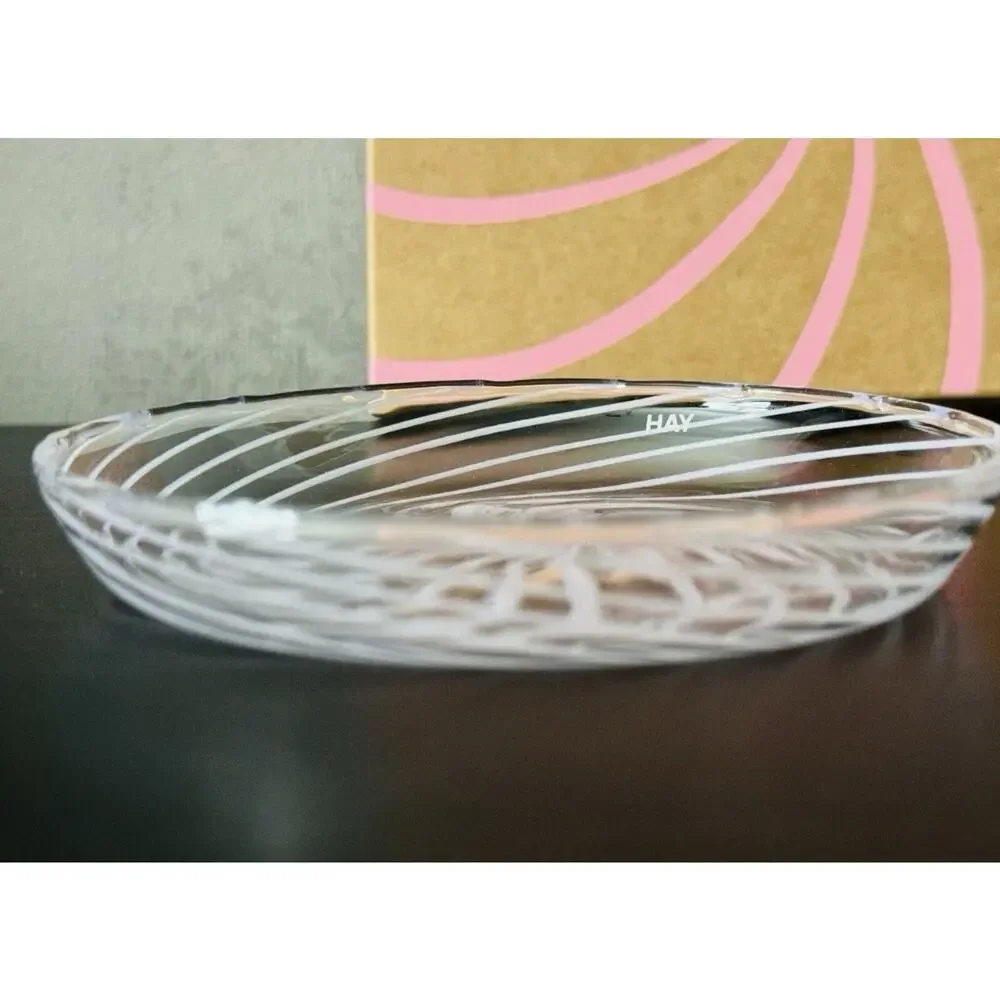 NEW - Rare HAY Denmark Danish Design Glass Spin Saucer Set of 2 Clear / Pink